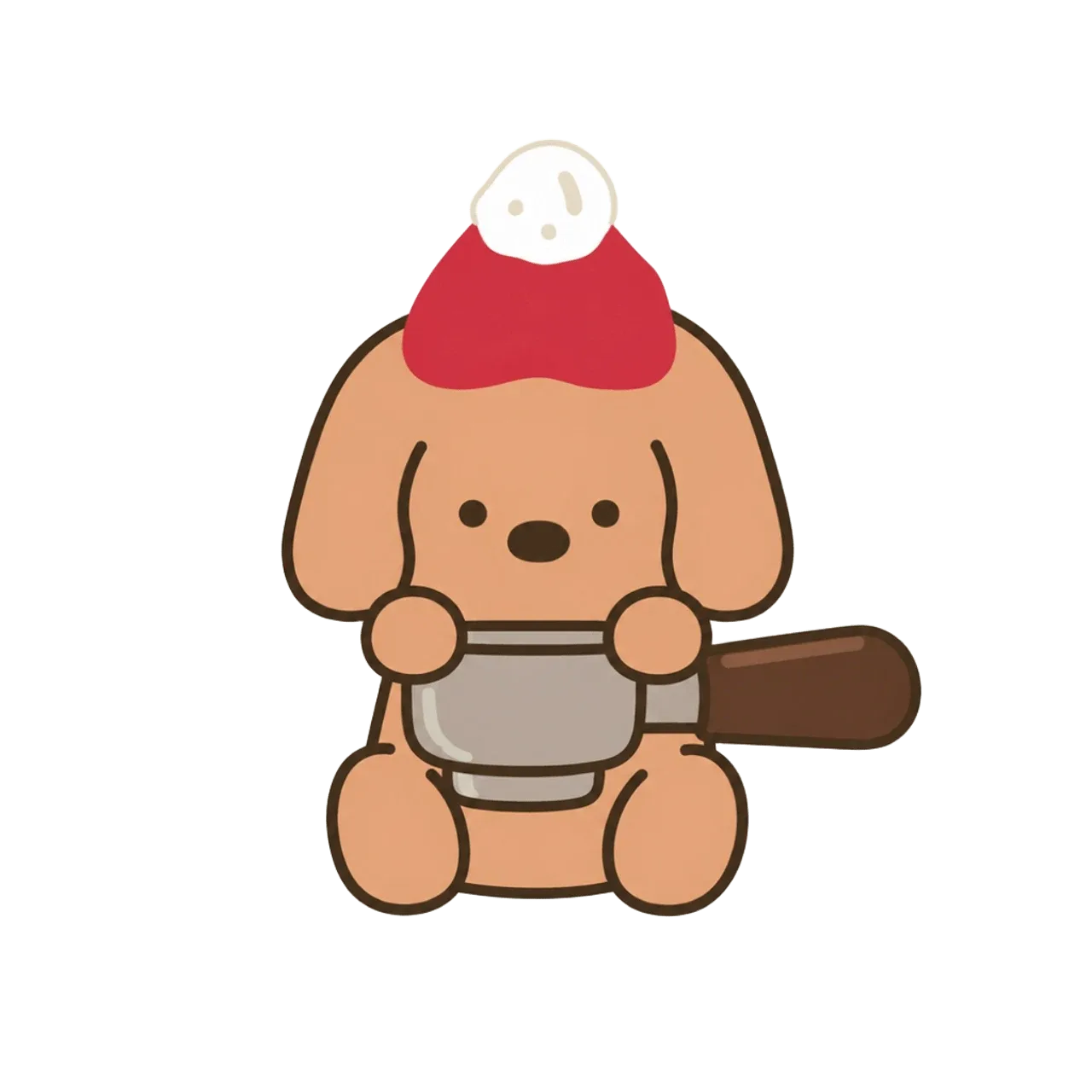 Coffee dog mascot with portafilter basket for checking accessories and model compatibility