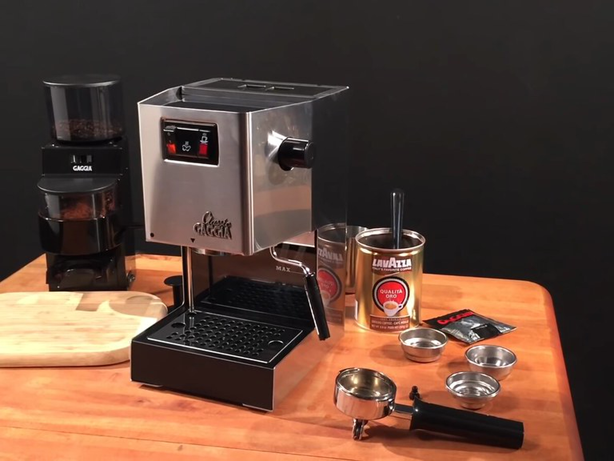 Gaggia Classic espresso machine on a workbench