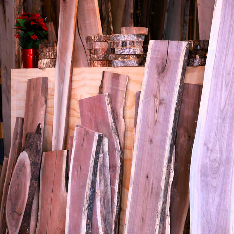 Hardwood boards in a carpentry shop