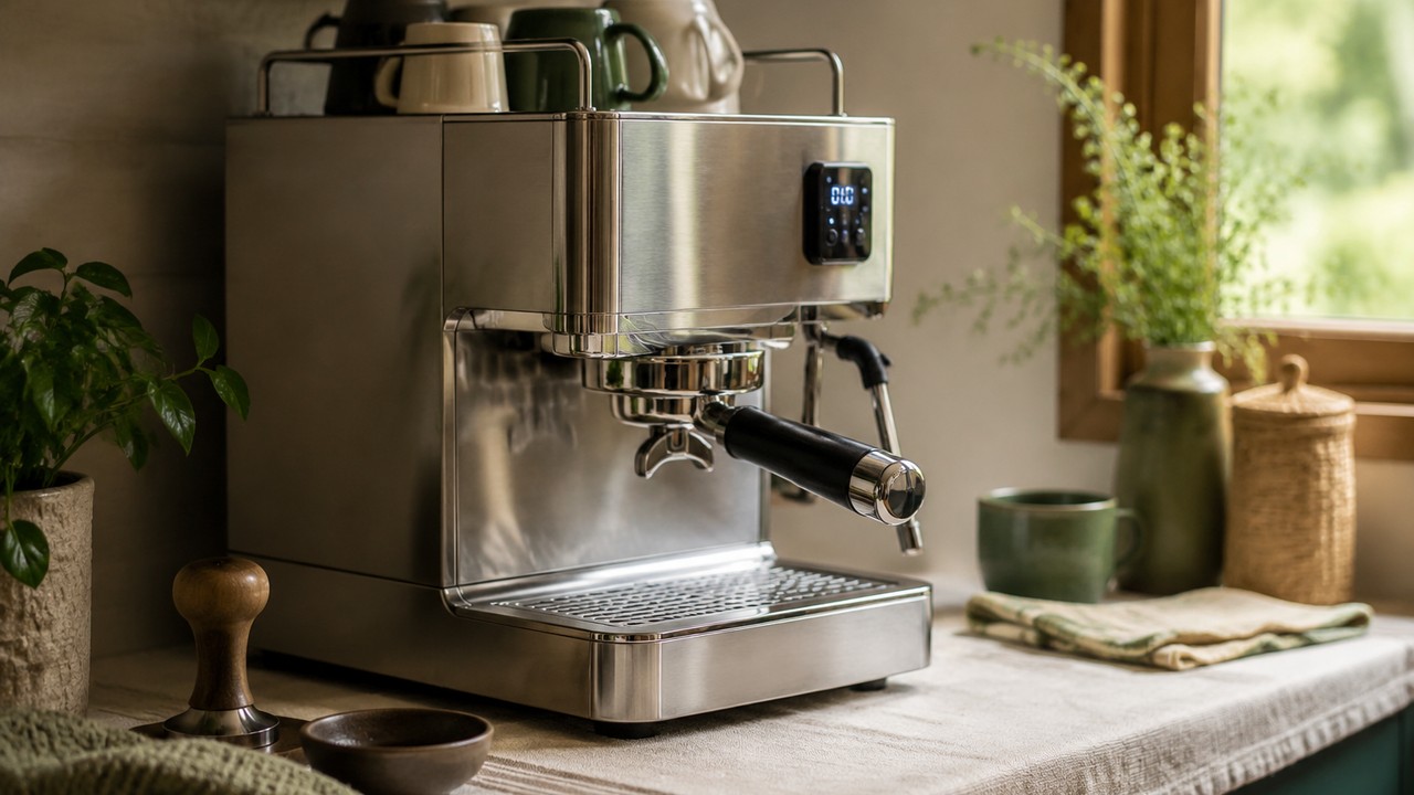 A Gaggia Classic with a PID temperature controller on a home workbench
