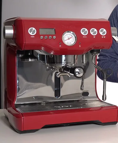 Red Breville Dual Boiler front controls and hot-water dial, before any internal modification