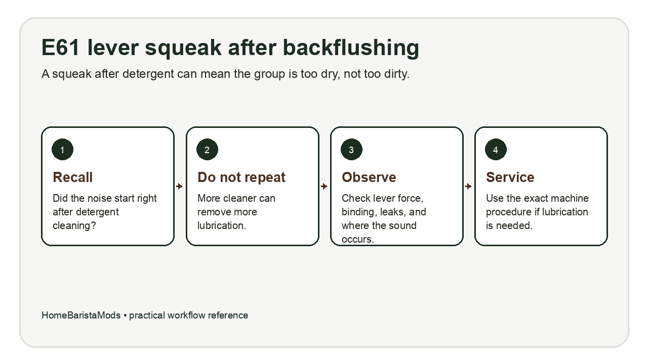 E61 lever squeak after backflushing diagnostic workflow