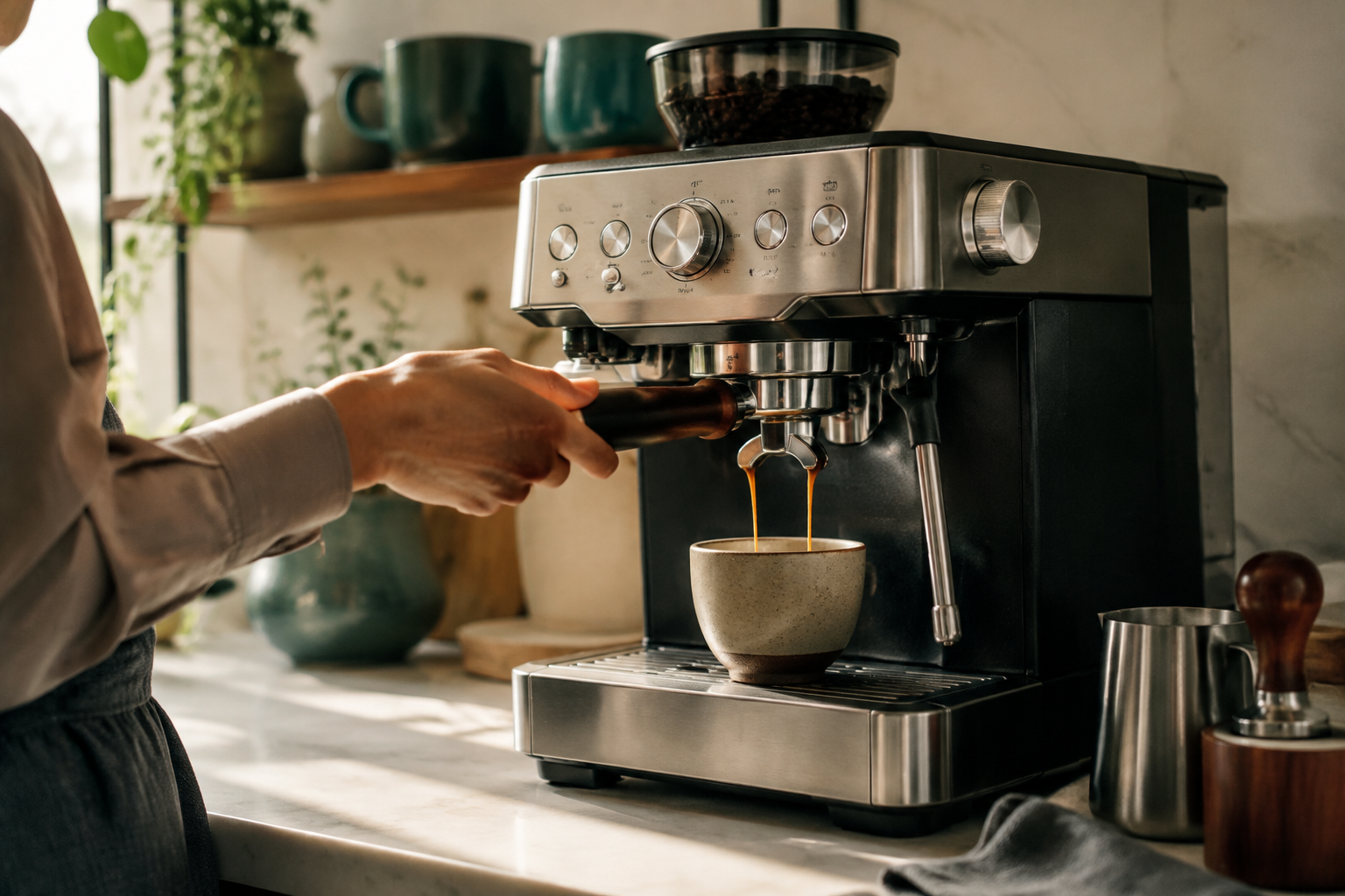 Barista Express on the counter — this platform is 54 mm, not 58