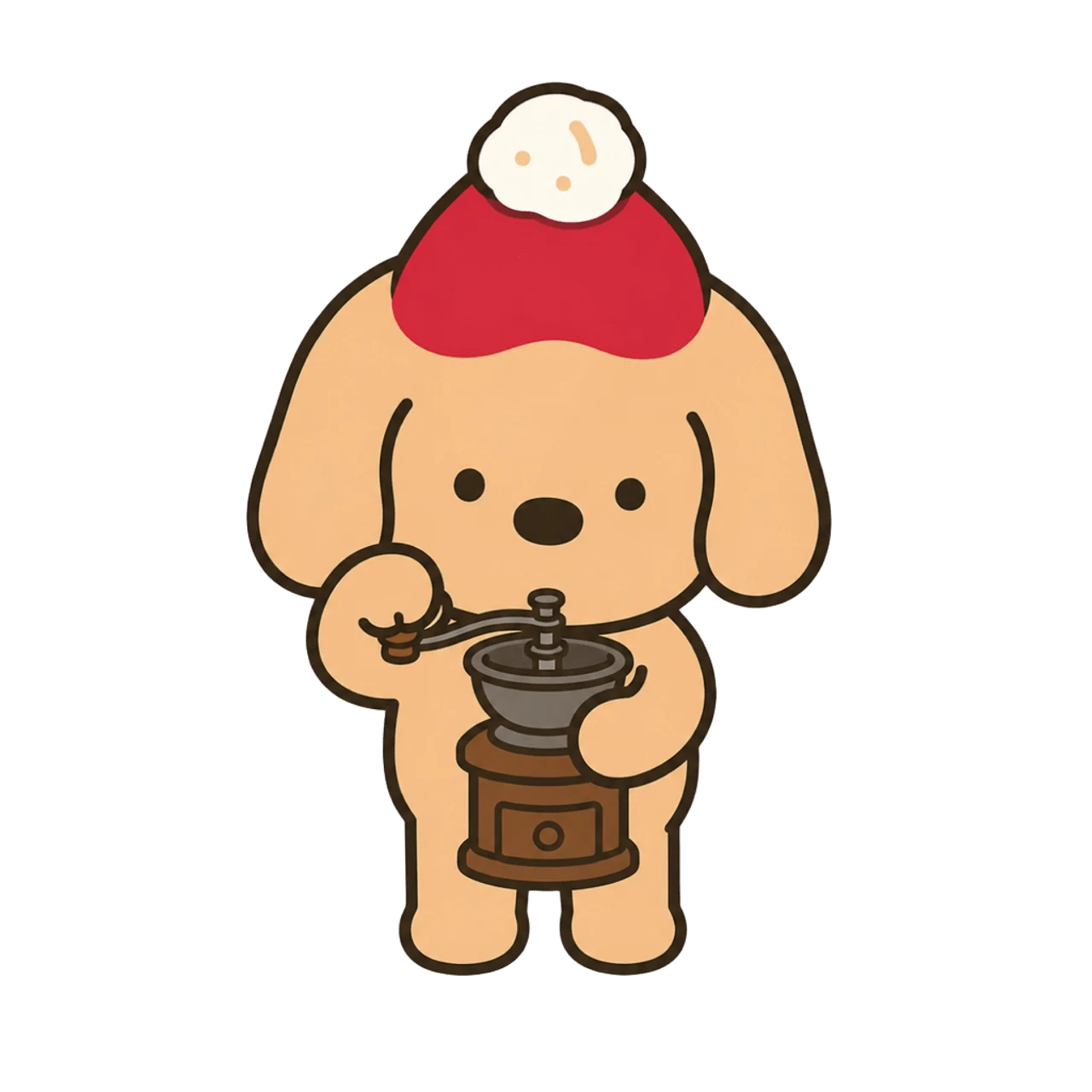 Small dog beside a hand grinder
