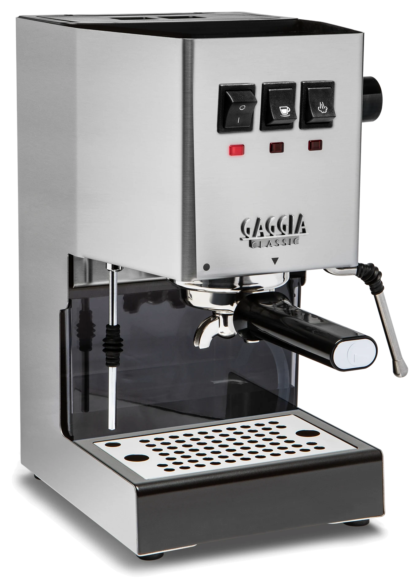 Gaggia Classic Pro E24 in stainless steel, three-quarter view