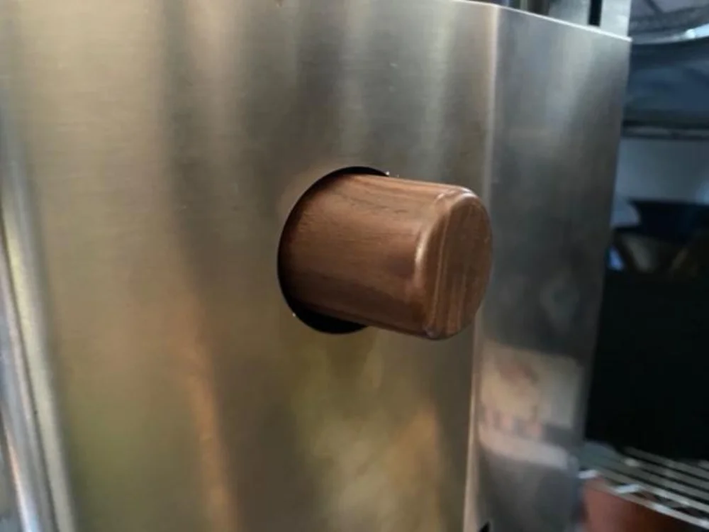 Wood steam knob fitted to a Gaggia Classic