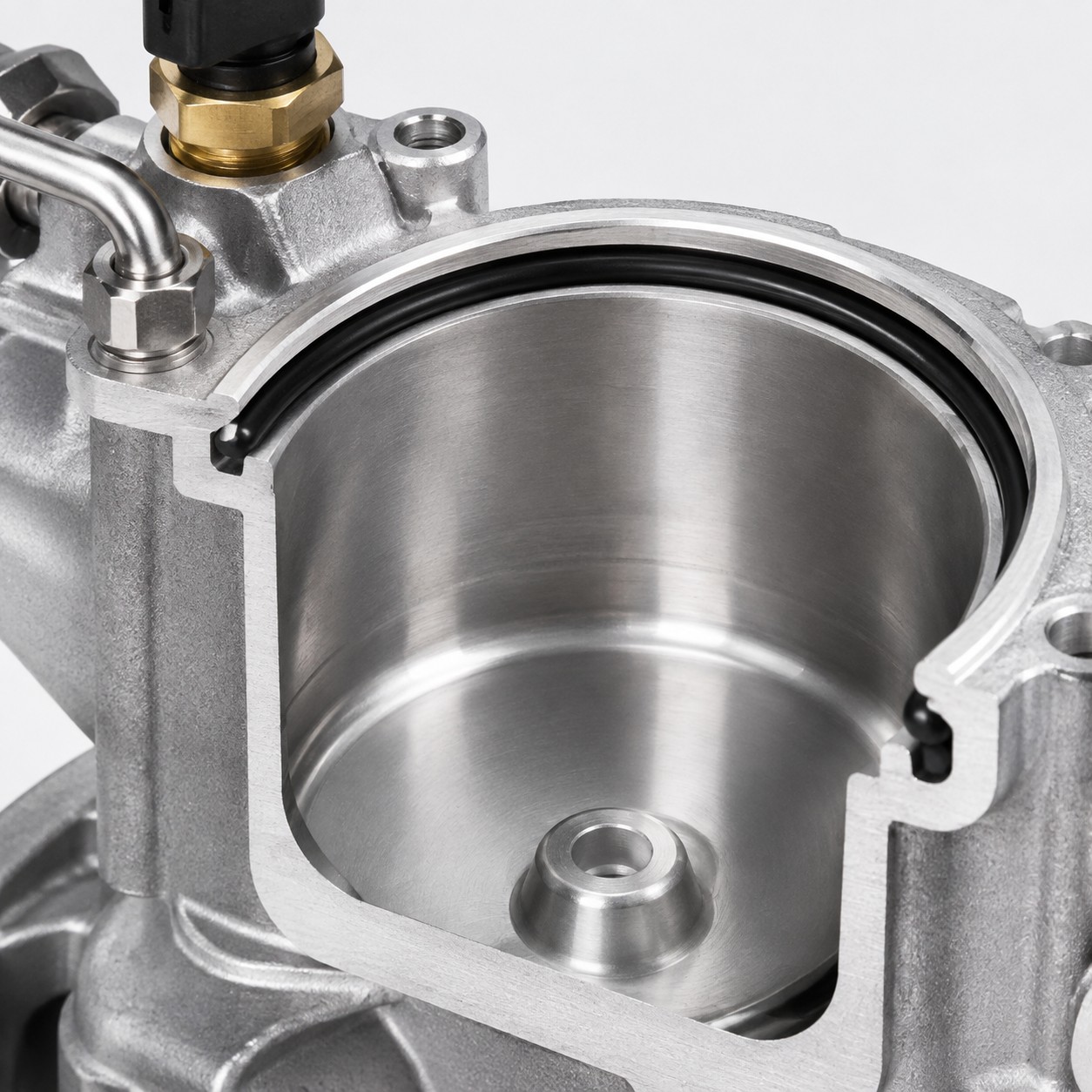 Group head collar and brass dispersion area beneath the aluminum boiler