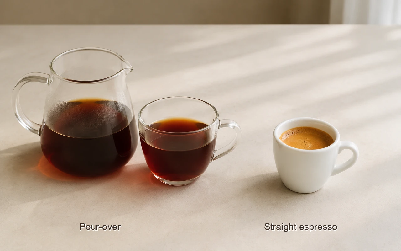 A brew-comparison still — the ridge never shows up in the cup as a flavor compound