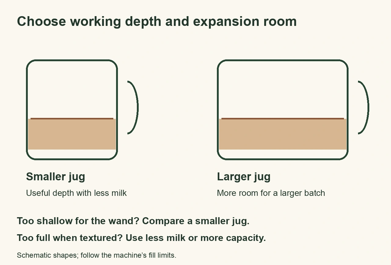 Choose a smaller or larger milk jug to balance usable depth and expansion room